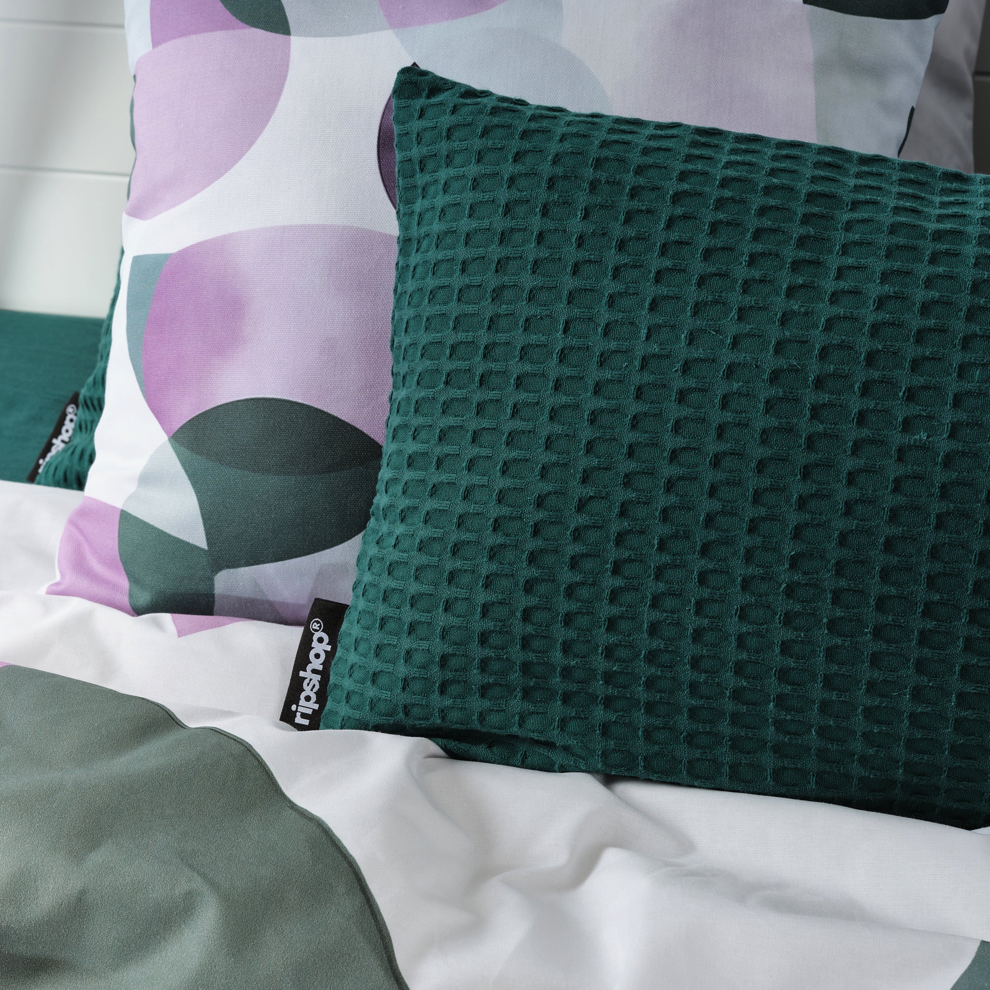 Waffle cushion cover 100% cotton Emerald 30x50 cm